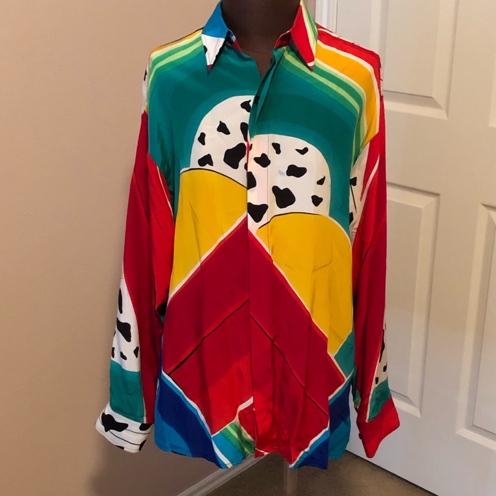 YOLANDA Lorente Abstract Vintage Silk Shirt